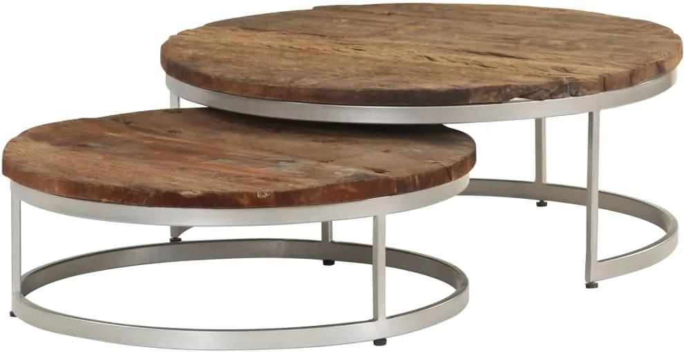 Conjunto mesas centro 2 pcs madeira recuperada e aço