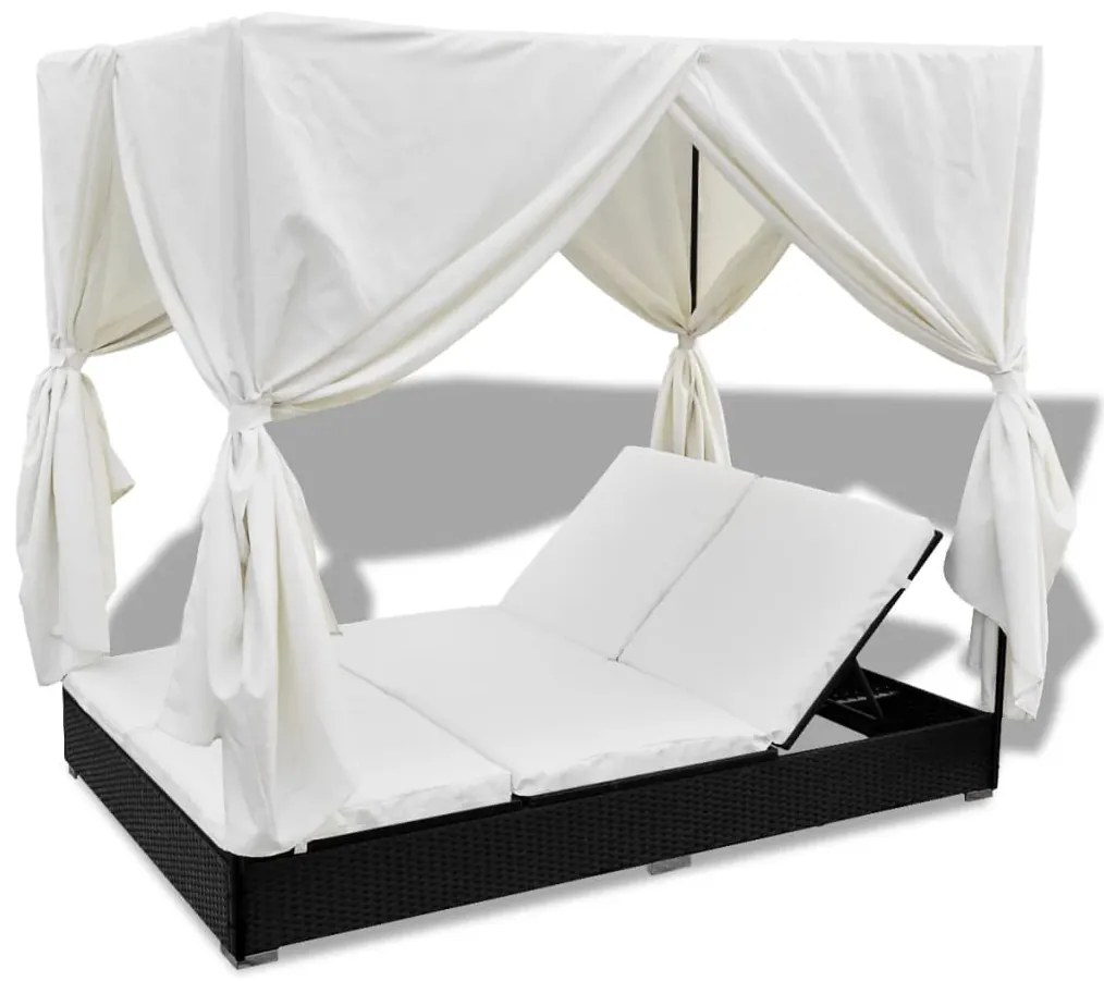 Cama de Jardim com Cortinas em Vime - Creme e Preto