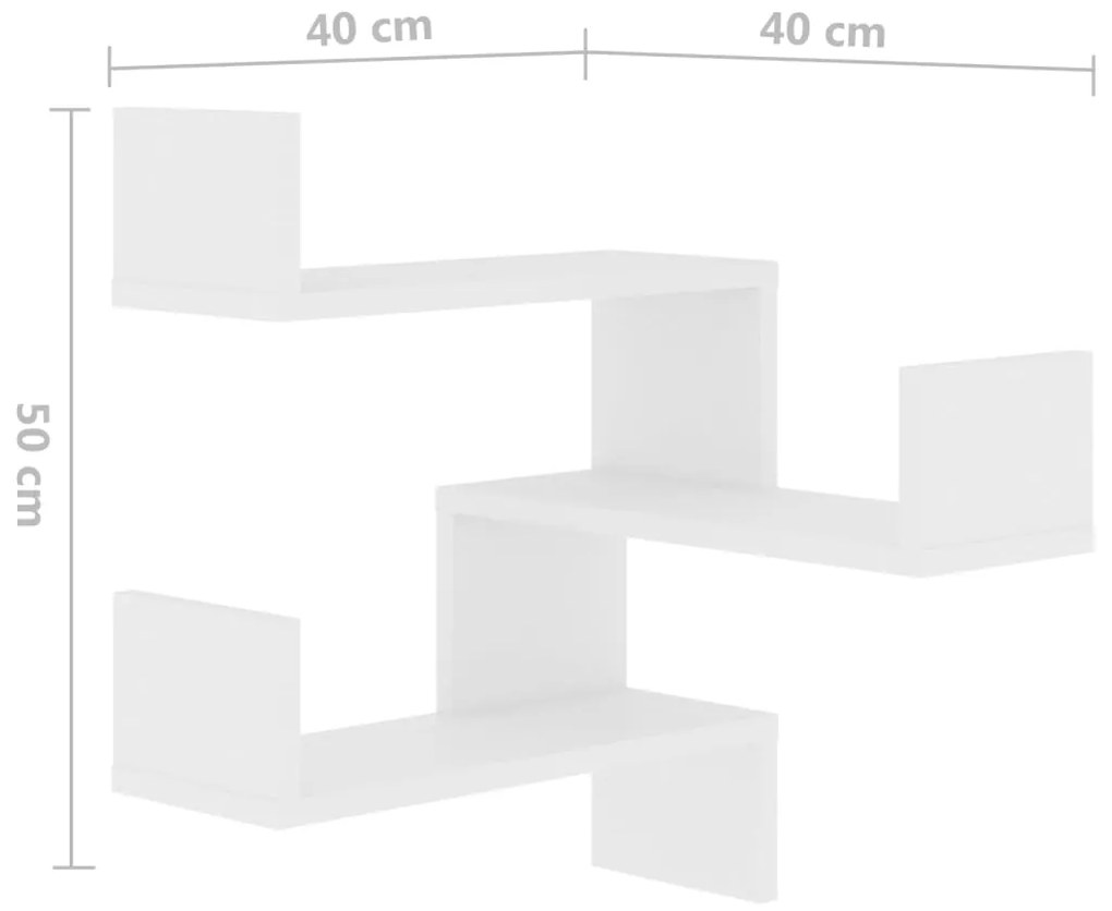 Estantes canto p/ parede 2pcs 40x40x50cm contraplacado branco