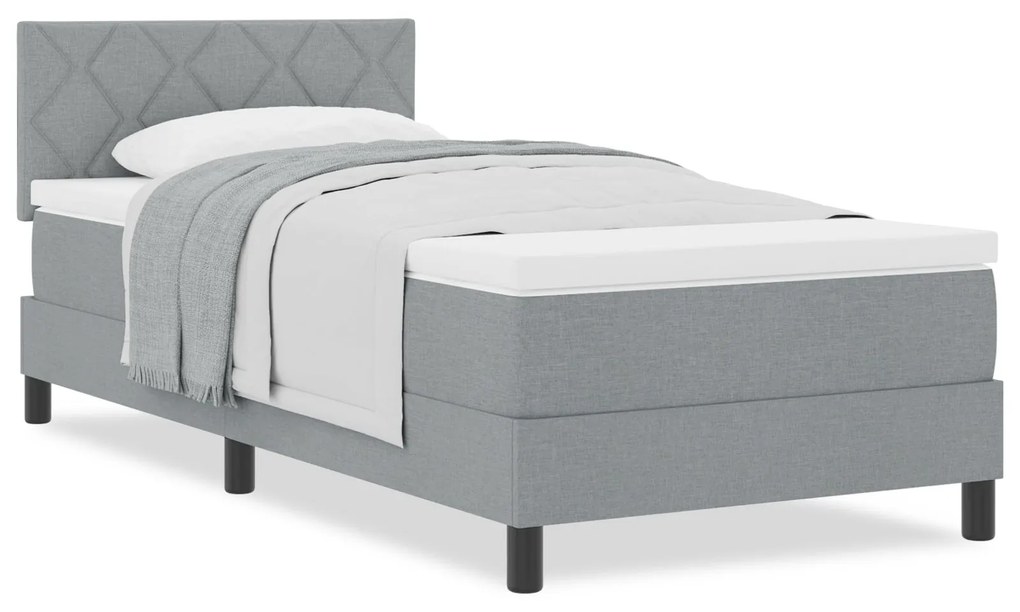 Cama Box Spring com Colchão Cinza Claro 100x200 cm Tecido