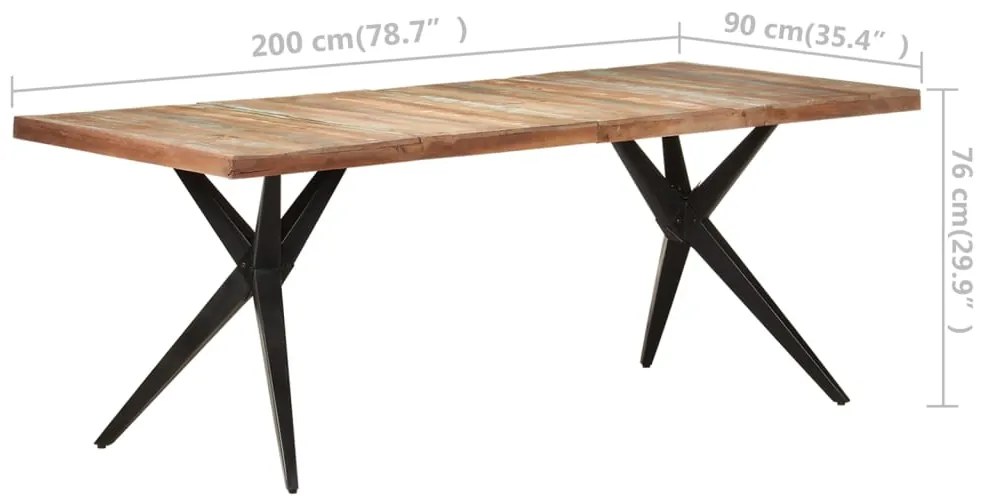 Mesa de jantar 200x90x76 cm madeira recuperada maciça