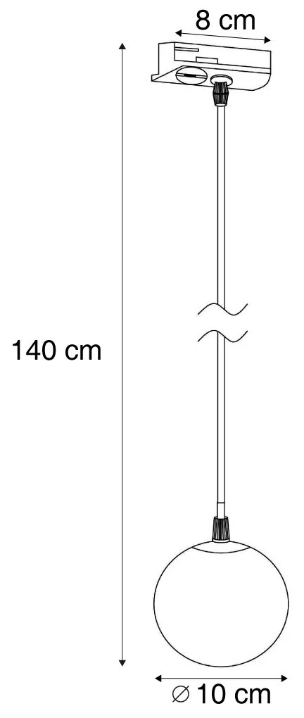 Candeeiro suspenso moderno preto com vidro branco para sistema de calha monofásico - Iconic Perle