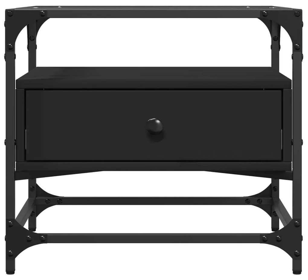 Mesa de centro com topo em vidro preto 50x50x45 cm aço