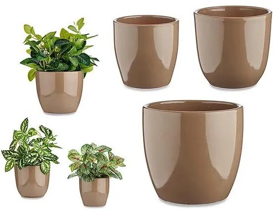 Conjunto de Vasos Castanho Argila (3 Peças) (22,5 x 18,5 x 22,5 cm)