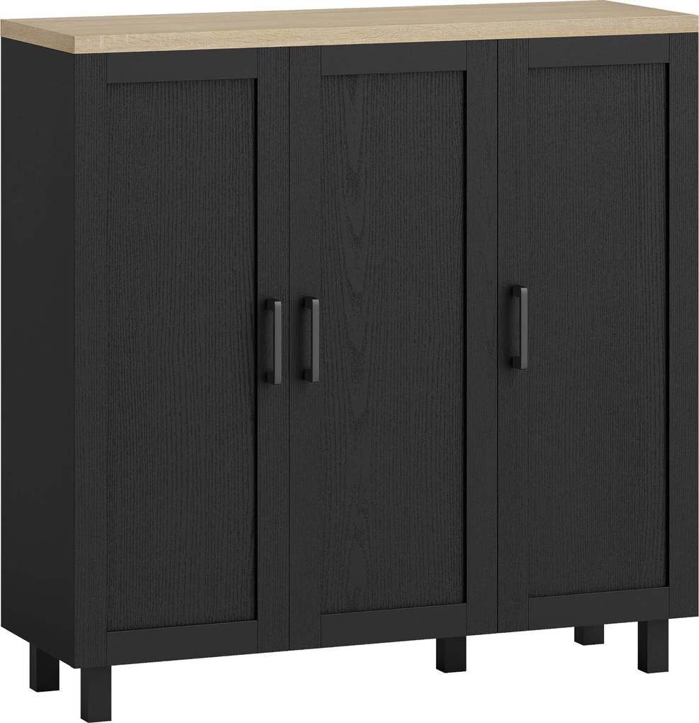 HOMCOM Aparador para Sala de Estar Móvel Buffet com 3 Portas e Prateleiras Ajustáveis 90x30x90 cm Preto e Madeira | Aosom Portugal