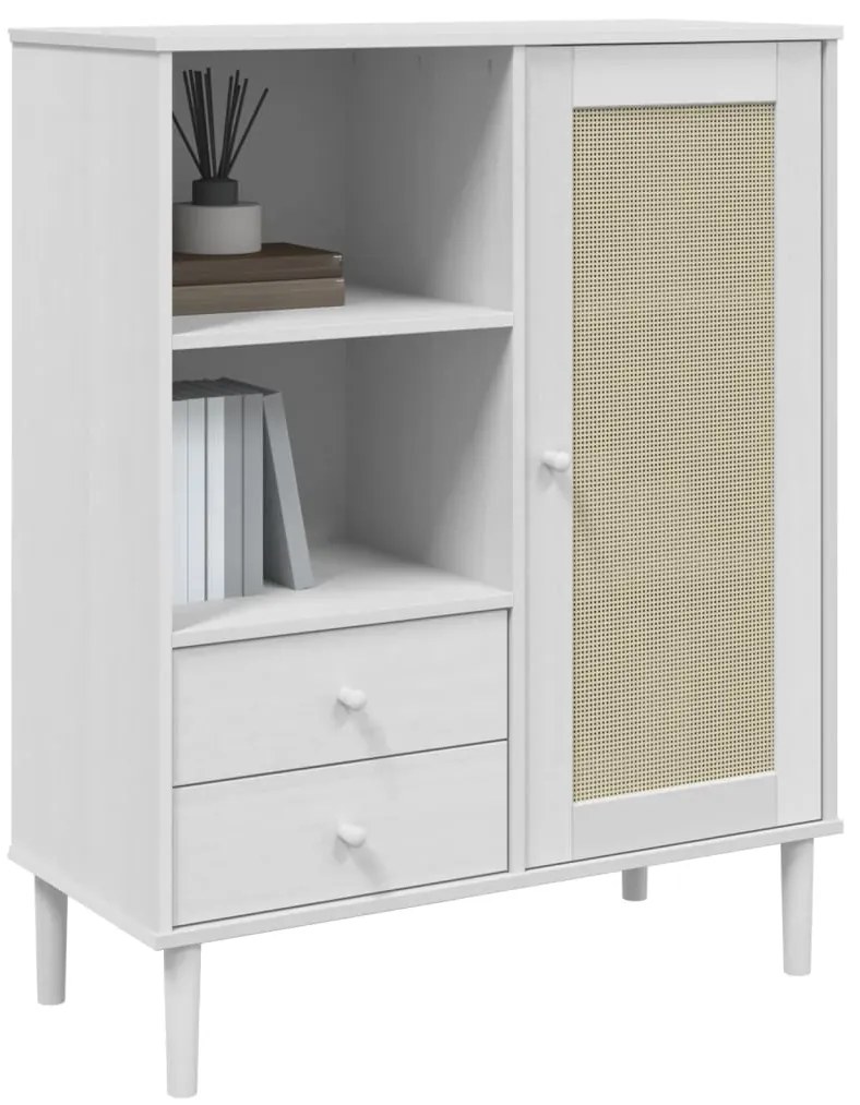Móvel alto SENJA aspeto vime 90x40x112 cm pinho maciço branco