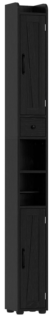 HOMCOM Coluna Casa de Banho com Compartimento Aberto Prateleiras Ajustáveis e Suporte para Papel Higiênico 20x20x185 cm Preto | Aosom Portugal