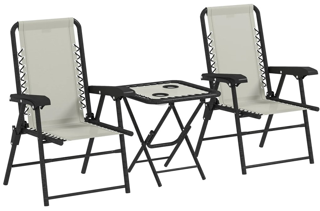 Outsunny Conjunto de Mesa e Cadeiras de Jardim Móveis de Exterior Dobrável com Estrutura de Aço e Suporte para Copos Creme