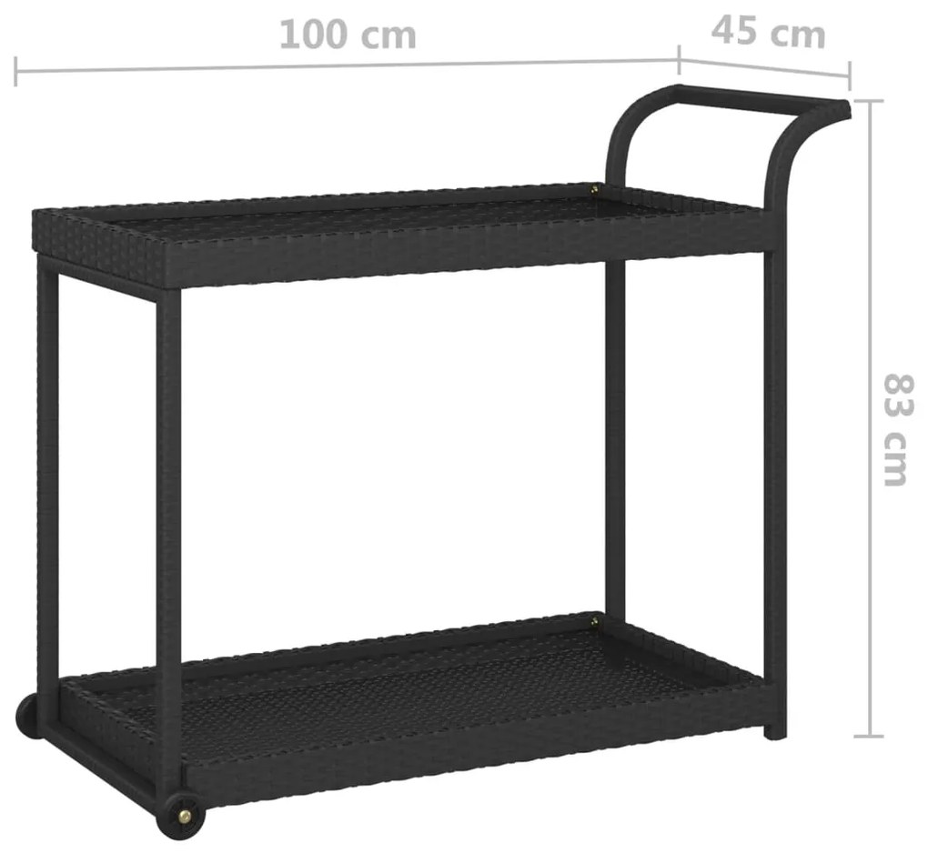 Carrinho de bar 100x45x83 cm vime PE preto