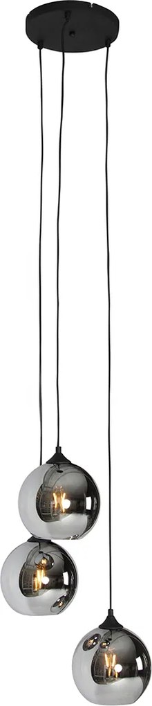 Candeeiro suspenso inteligente preto com vidro fumado incl. 3 Wifi A60 - Wallace