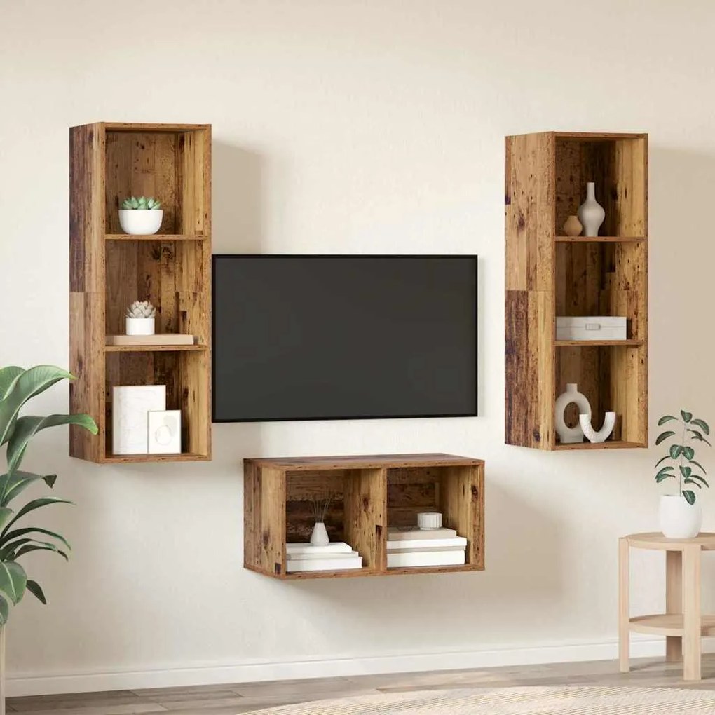 Conjunto de Estantes para TV Madeira antiga 37 x 37 x 107 cm
