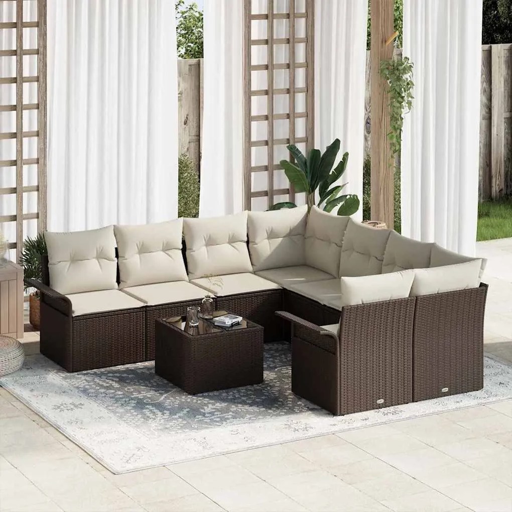 Conjunto de Sofá de Jardim de 9 Peças com Almofadas em Rattan Sintétic