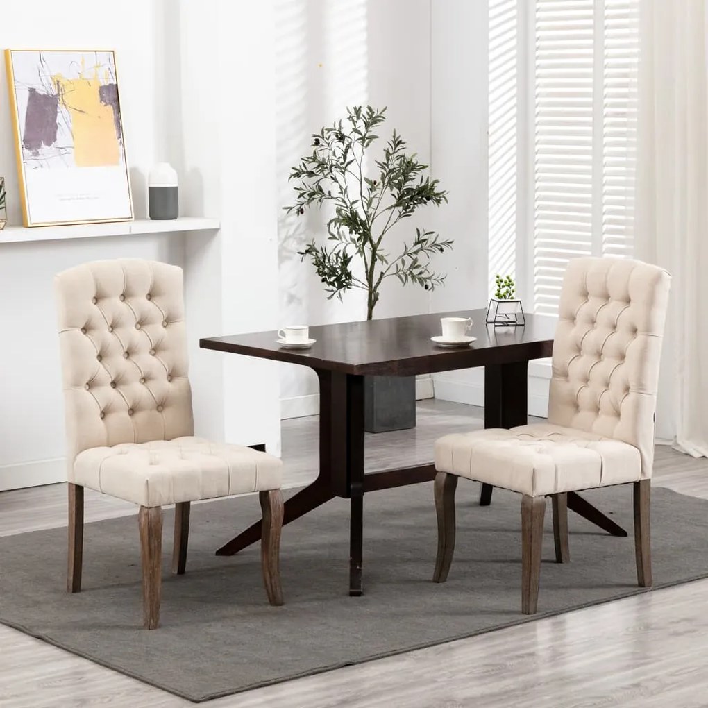 vidaXL Cadeiras de jantar 2 pcs tecido aspeto linho bege