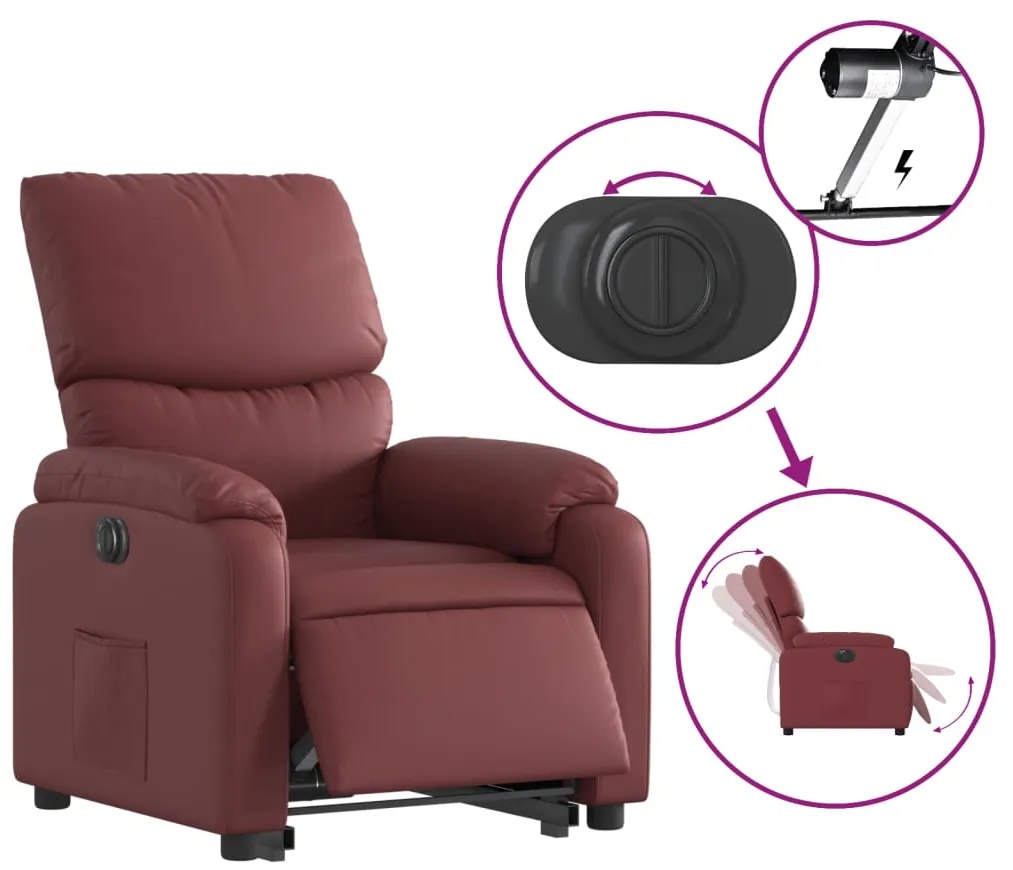 Poltrona reclin. elevatória elétrica couro artif vermelho-tinto
