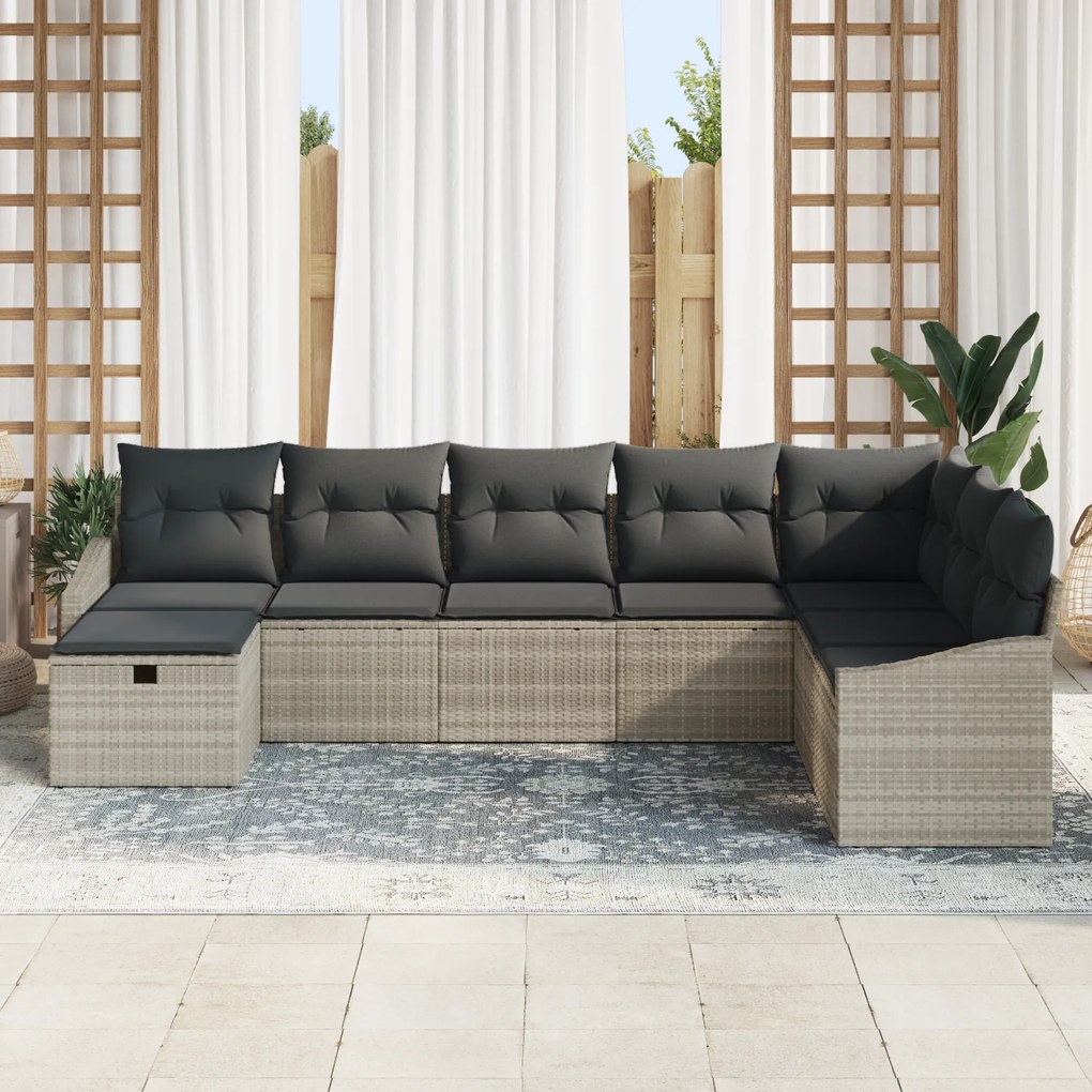 Conjunto de Sofá de Jardim com 8 Peças e Almofadas Cinza Claro em Ratt