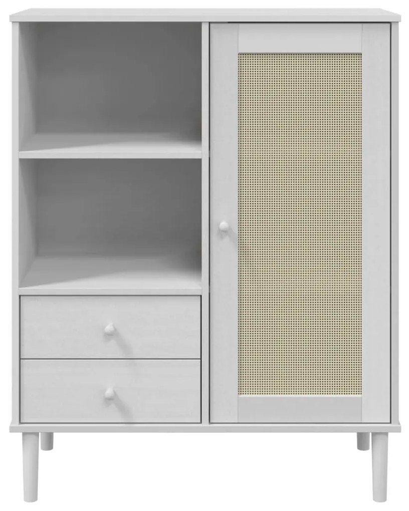 Móvel alto SENJA aspeto vime 90x40x112 cm pinho maciço branco