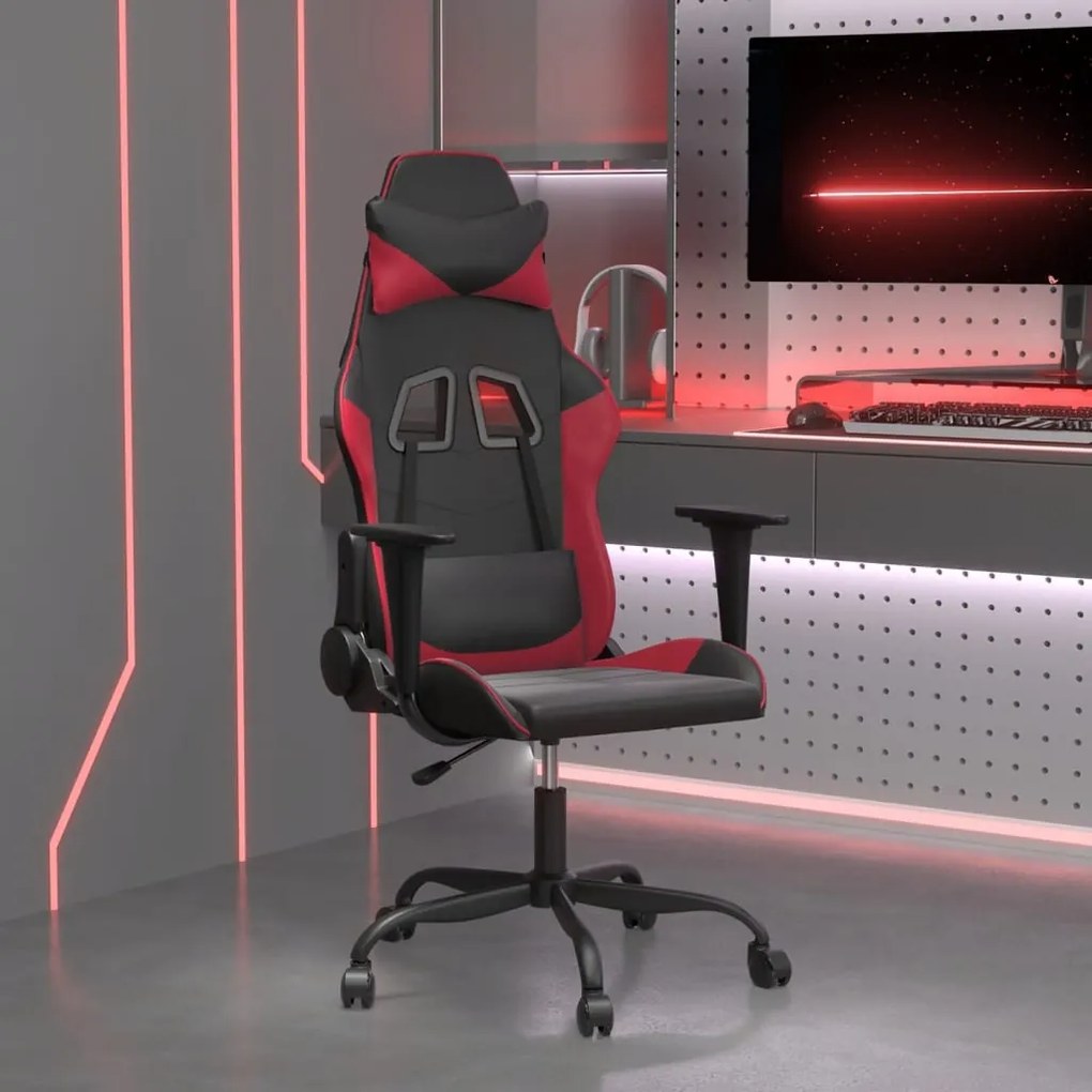 vidaXL Cadeira gaming massagens couro artificial preto/vermelho tinto