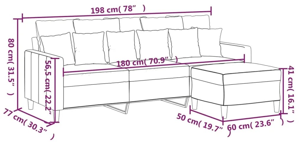 Sofá de 3 lugares com apoio de pés 180 cm veludo rosa