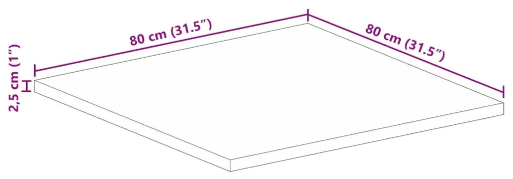 Tampo de mesa quadrado 80x80x2,5 cm mangueira maciça