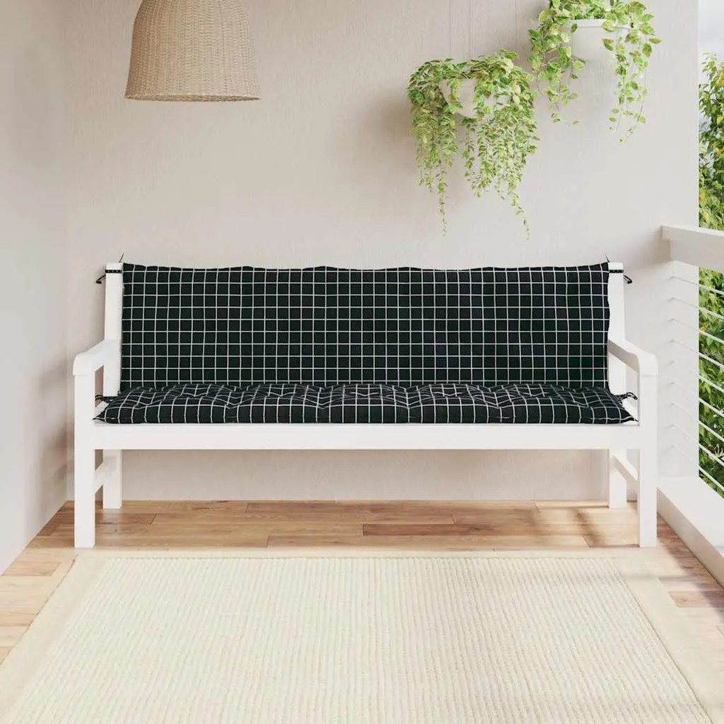Almofadões p/ banco de jardim 2 pcs tecido oxford xadrez preto