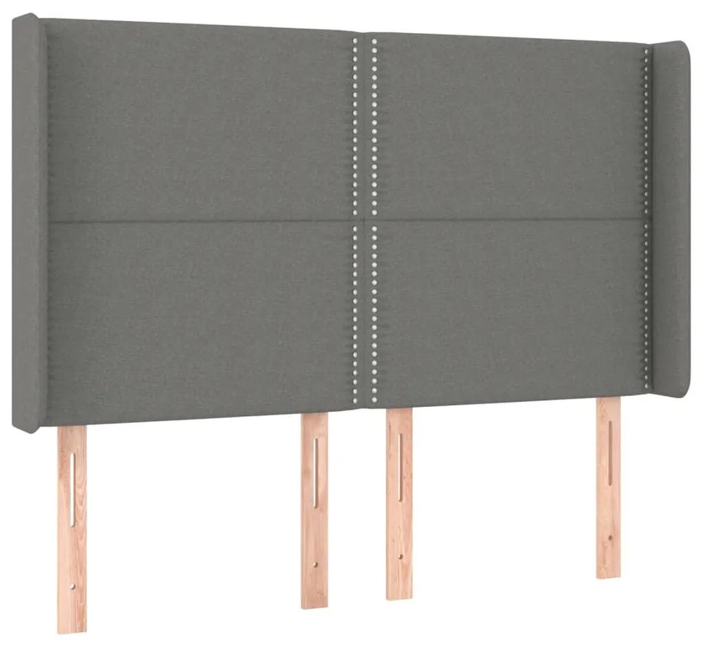 Cama box spring c/ colchão e LED 140x200 cm tecido cinza-escuro