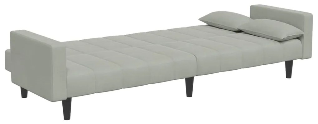 Sofá-cama 2 lugares c/ apoio de pés veludo cinza-claro