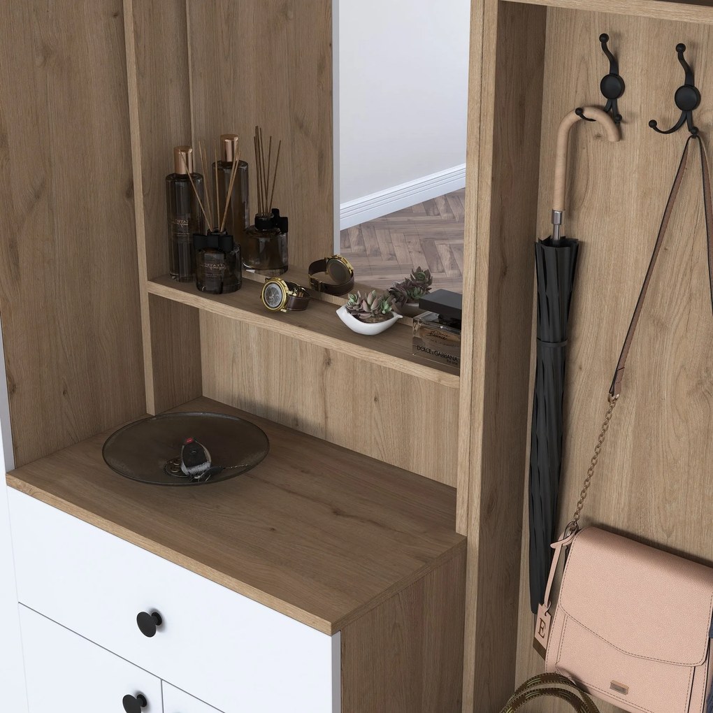 Hall Stand EA108 – Branco e Noz – 179,4x226,4x37,5 cm
