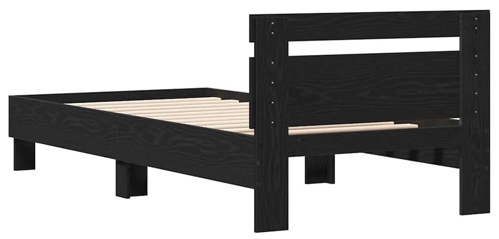 Estrutura de Cama em Preto Carvalho da - 90 x 200 cm, feita de madeira