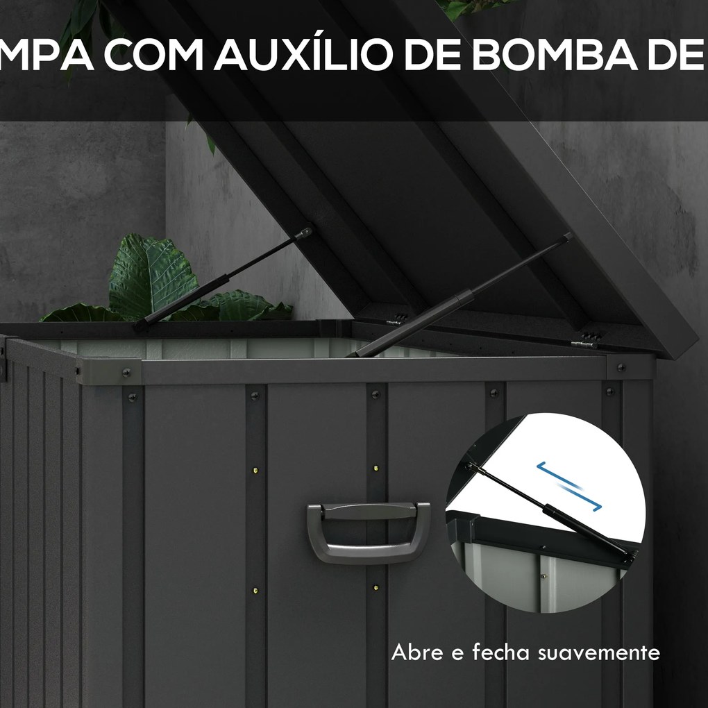 Baú de Armazenamento Exterior em Aço com 4 Rodas 2 Pegas e Tampa com Ranhura para Cadeado 125,5x61,5x70 cm Cinzento Escuro