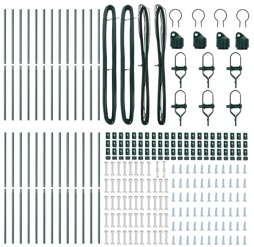 Postes de Cerca 26 pcs Verde Ø32 mm 150 cm Aço Galvanizado