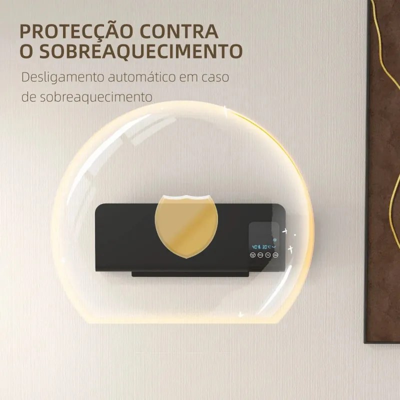 Aquecedor Elétrico de Parede - Preto - 54,5x12x21,5 cm - ABS - 1000W/2