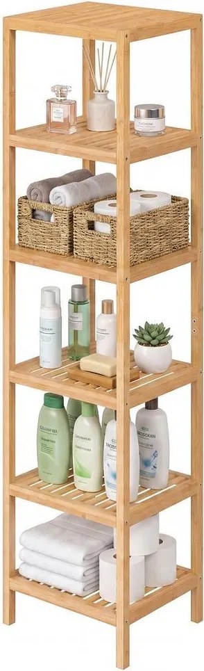 Estante de casa de banho, sala em bambu, com 6 prateleiras ajustáveis, 33 x 33 x 178,5 cm, cor natural