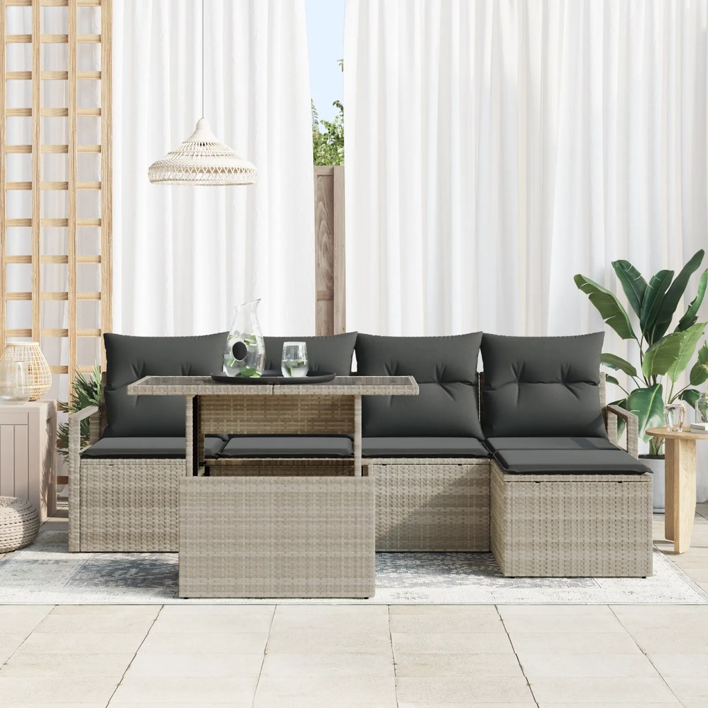 Conjunto de Sofá de Jardim vidaXL com Almofadas Cinza Claro Polyrattan