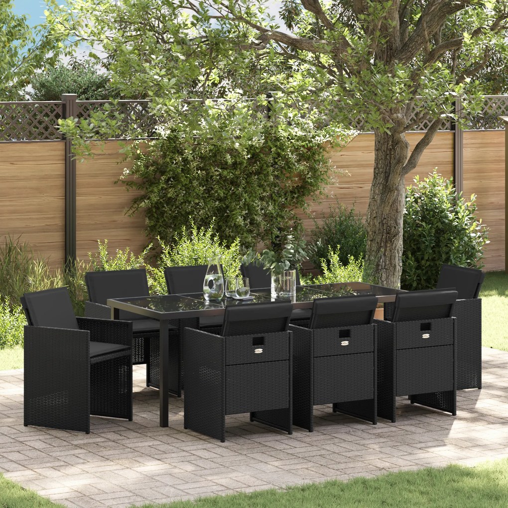 Conjunto de Jantar para Jardim de 9 Peças com Almofadas em Rattan Pret