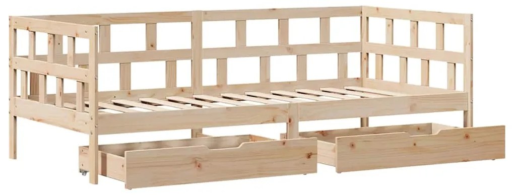 Sofá-cama com gavetas 90x190 cm madeira de pinho maciça