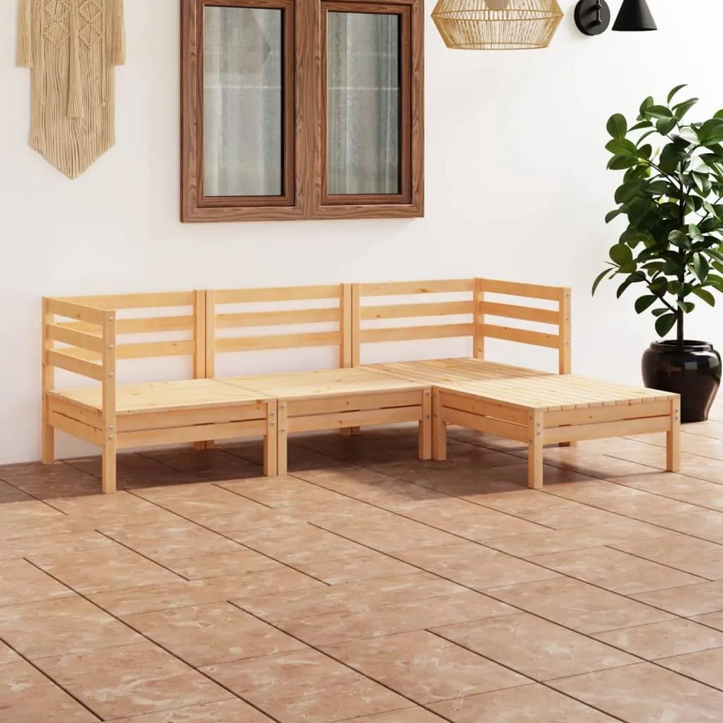 4 pcs conjunto lounge de jardim pinho maciço