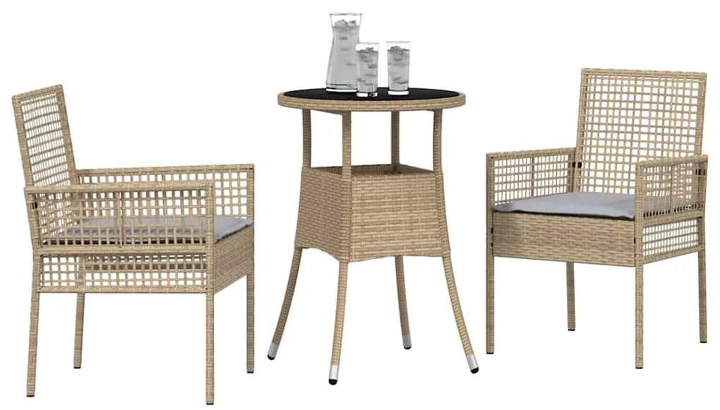 Conjunto de Jantar de Jardim 3 Peças Bege em Poli Rattan