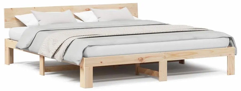 Estrado de Cama com Cabeceira 180x200 cm Madeira de Pinho Maciço