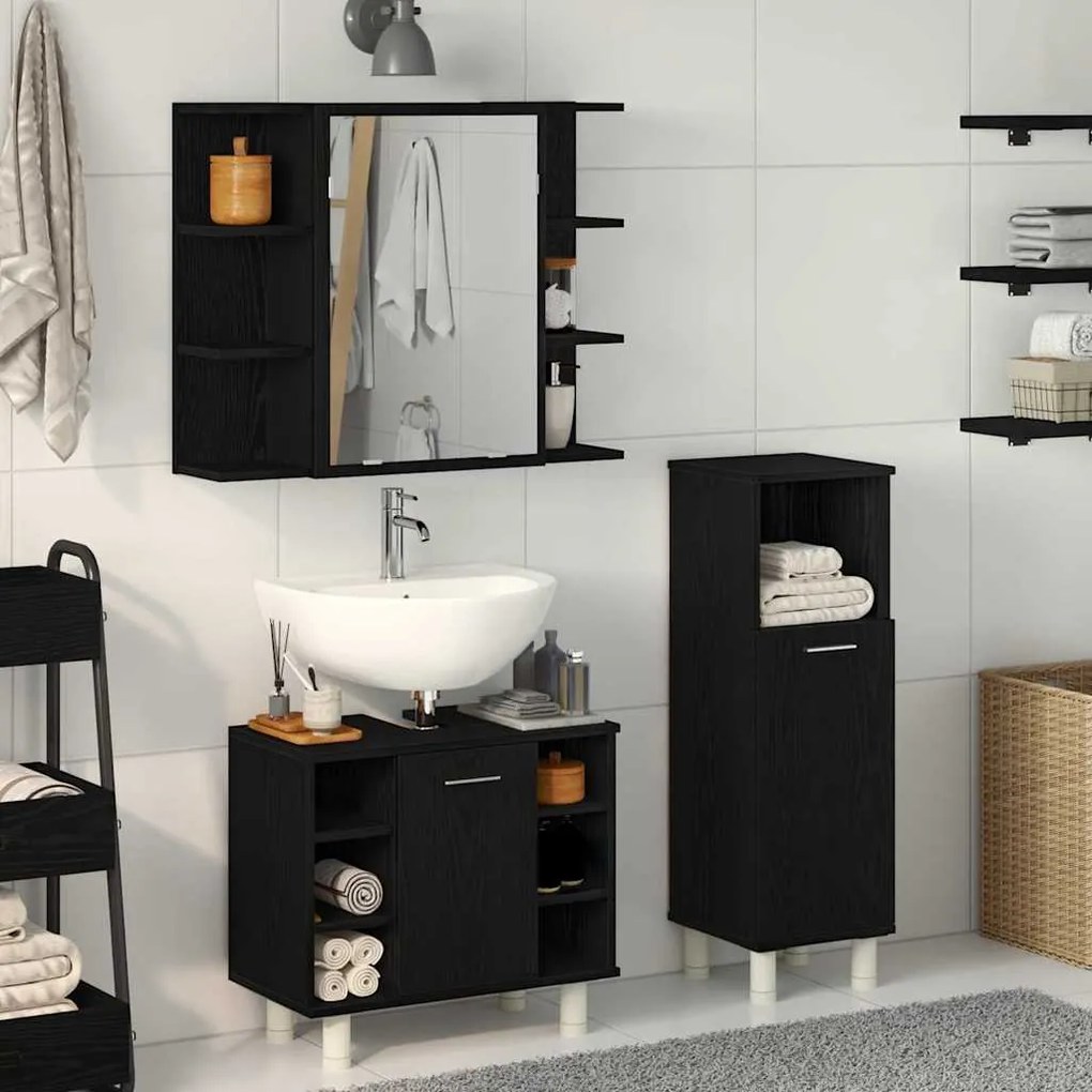 vidaXL Conjunto de Móveis para Banheiro 3 pcs Preto 30 x 30 x 99,5 cm