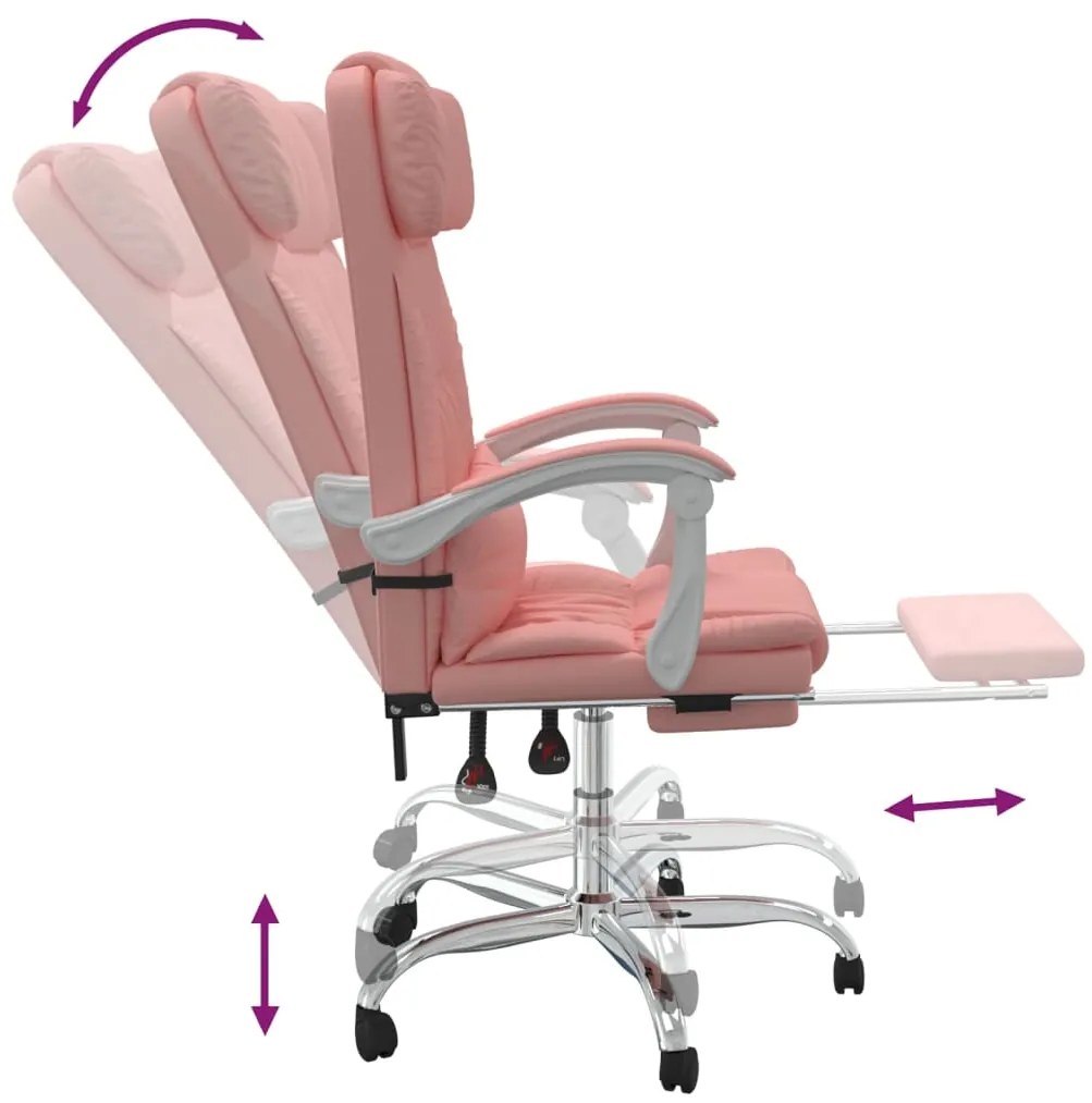 Cadeira escritório massagens reclinável couro artificial rosa
