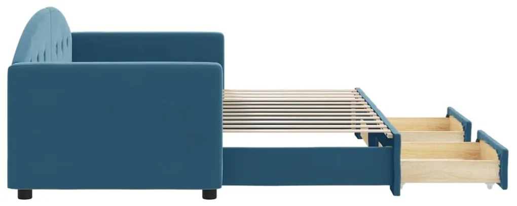 Sofá-cama com gavetão e gavetas 80x200 cm veludo azul