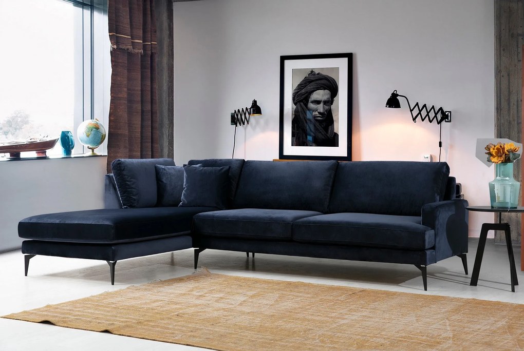 Sofá de Canto Papira - Azul Marinho - 283 x 180 x 90 x 88 cm