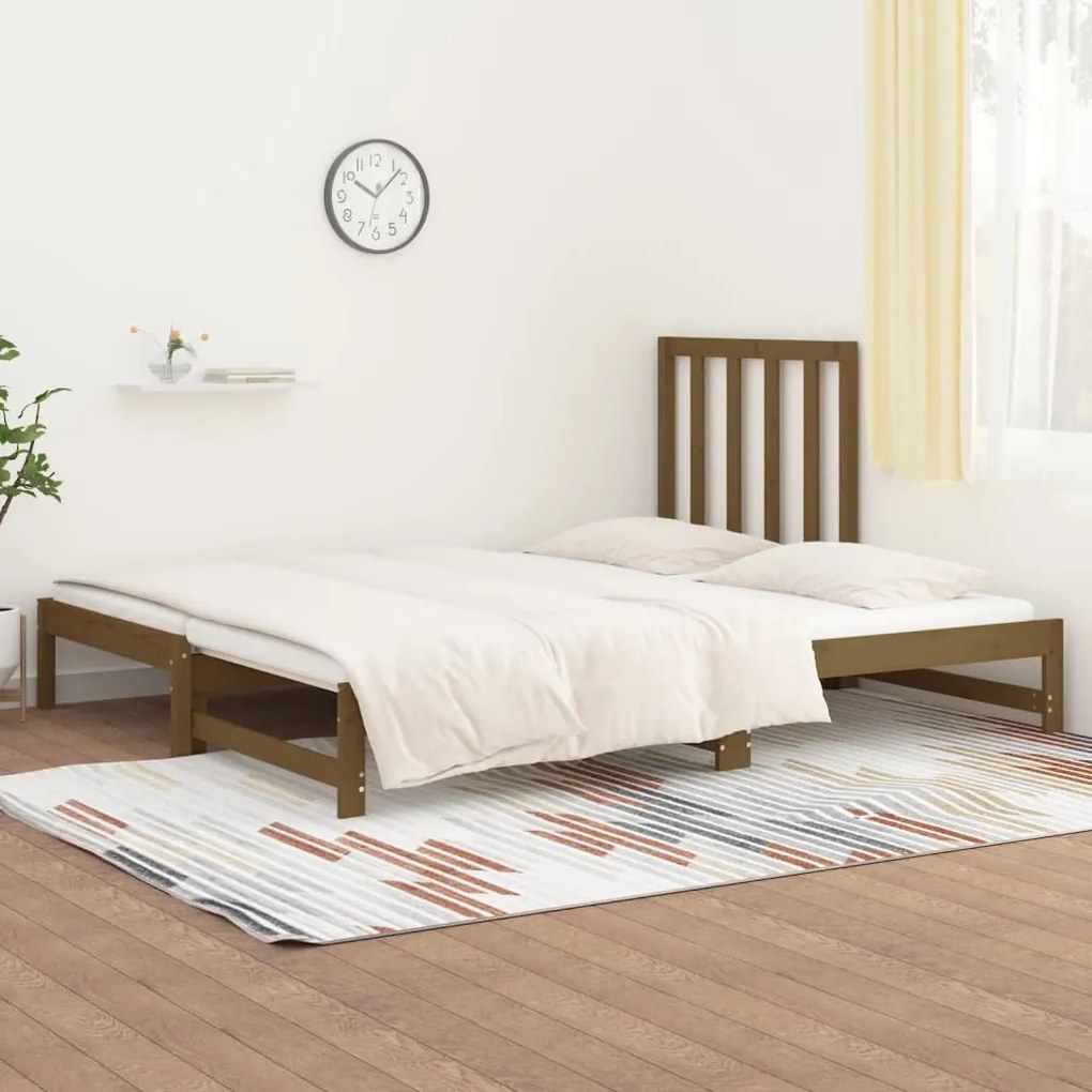 Estrutura sofá-cama de puxar 2x(90x200) cm pinho castanho-mel