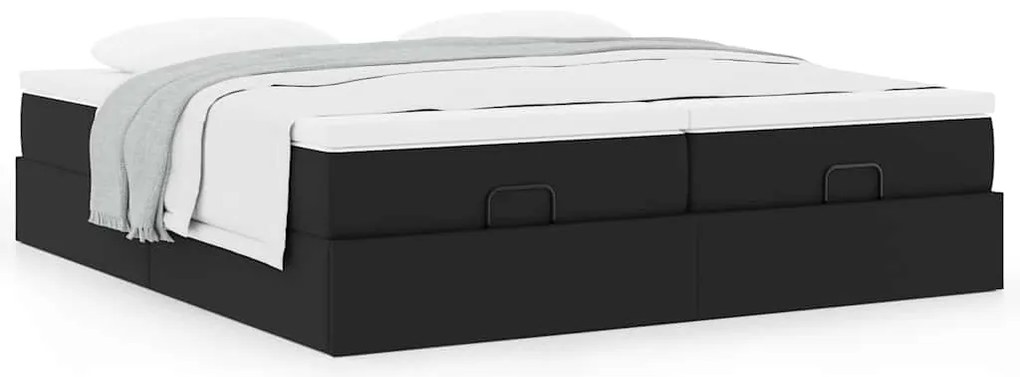 Estrutura de cama otomana com colchões pele artificial preta