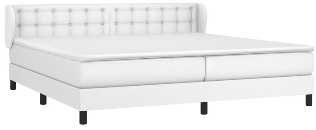 Cama com molas/colchão 200x200 cm couro artificial branco
