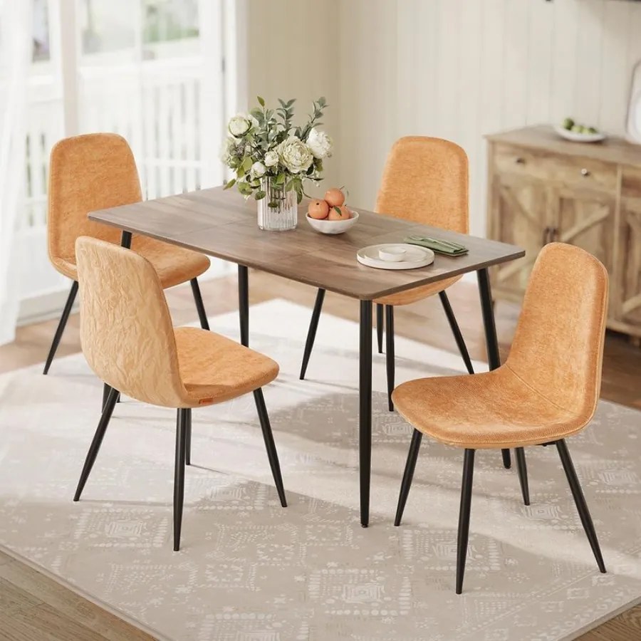 Conjunto de 4 cadeiras de sala de jantar (MESA NÃO INCLUIDA) em tecido chenille 55 x 43,5 x 85,5 cm Castanho caramelo