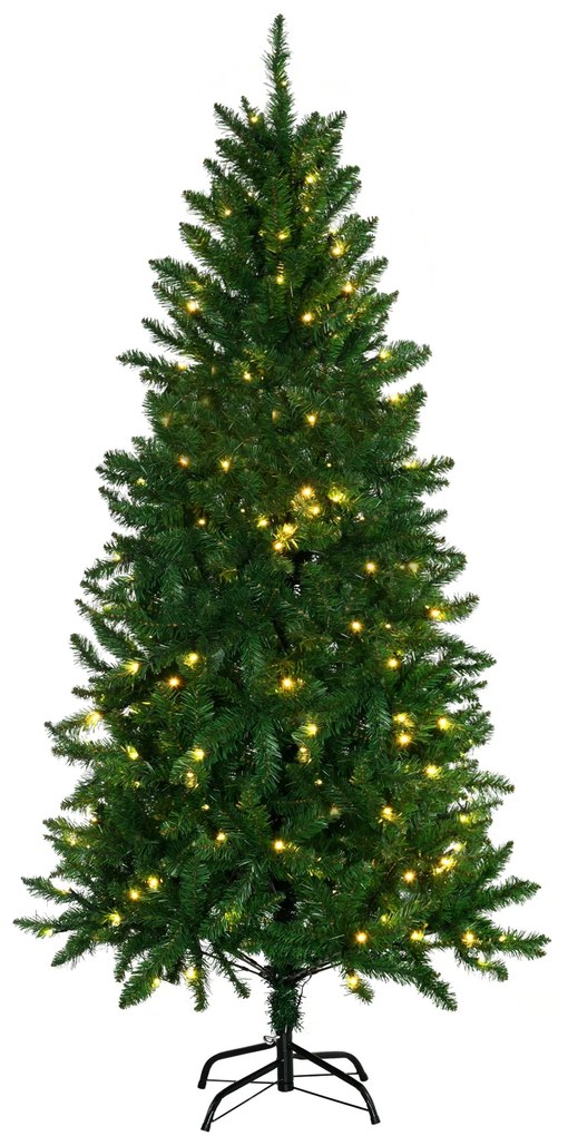 Árvore de Natal Artificial Altura 180cm Ignífugo com 714 Ramos 200 Luzes LED IPX2 8 Modos Folhas de PVC Base Dobrável e Suporte Metálico Decoração de
