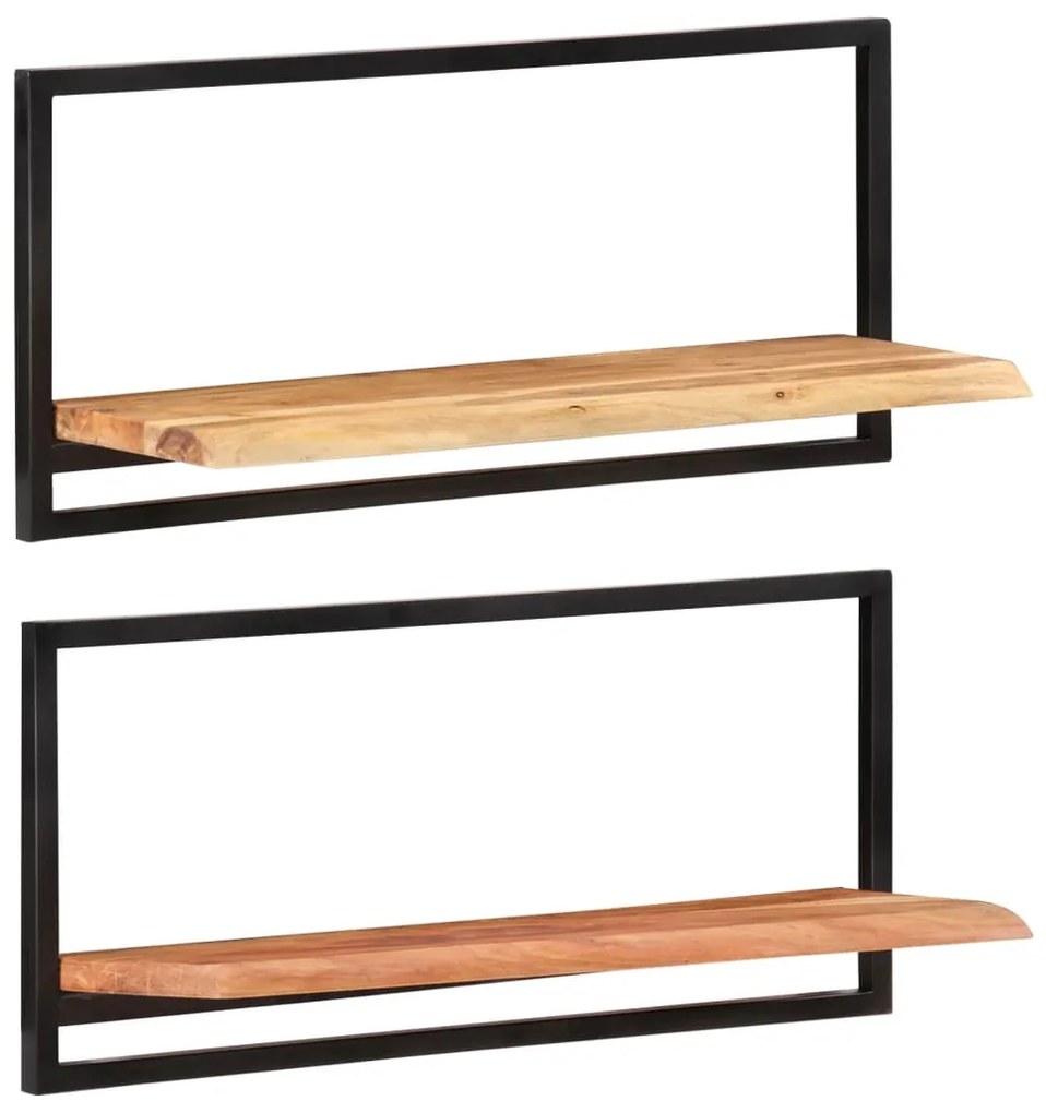 Prateleiras de parede 2 pcs 80x25x35 cm acácia maciça e aço