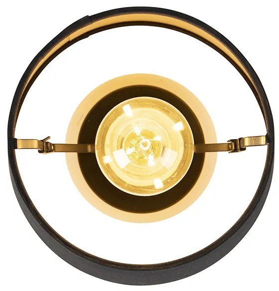 Candeeiro de teto com abajur de algodão preto com dourado 20 cm - Combi Preto Clássico / Antigo