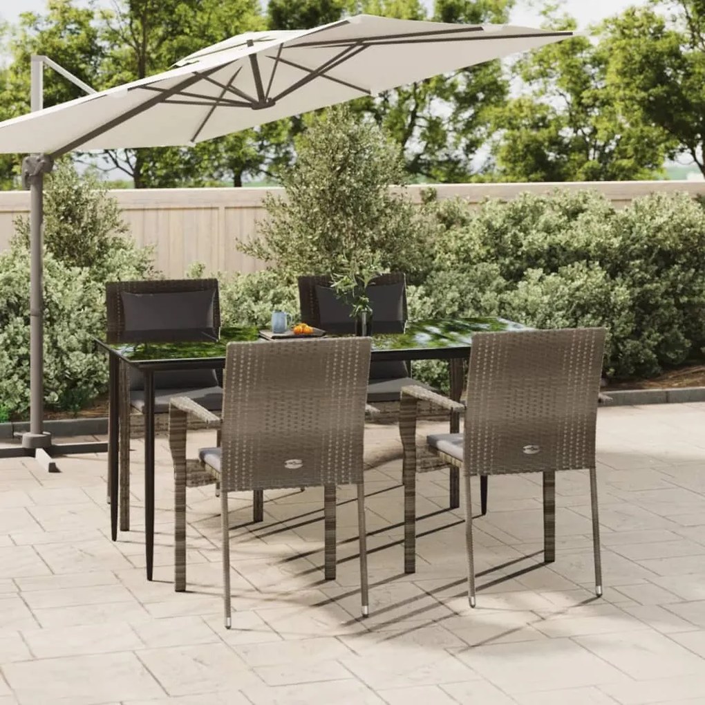 vidaXL 5 pcs conjunto jantar jardim c/ almofadões vime PE preto/cinza